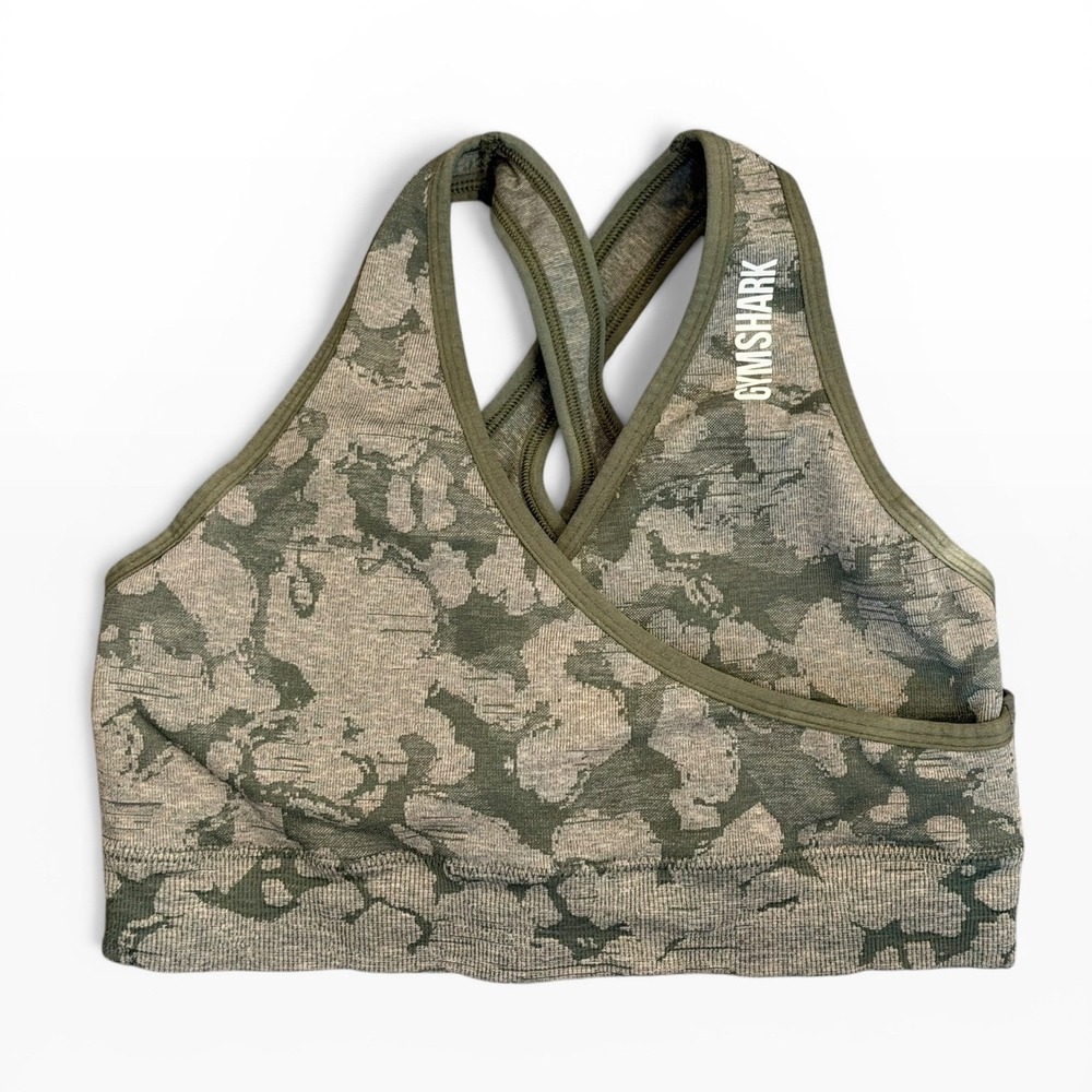 Gymshark Adapt Camo Seamless Sports Bra Green Forest Camo Size Small Strappy